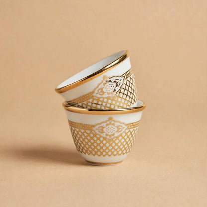 Arabic Coffee Cawa Cups 12 Pcs Set Gold Pattern