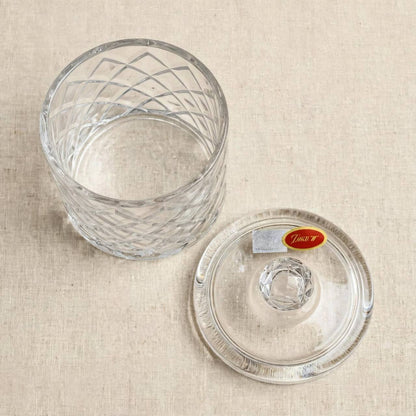 candy jar( S )c/diamond-y285Diamond Cut Glass Candy Jar with Lid – 15x10cm - Mawaeen