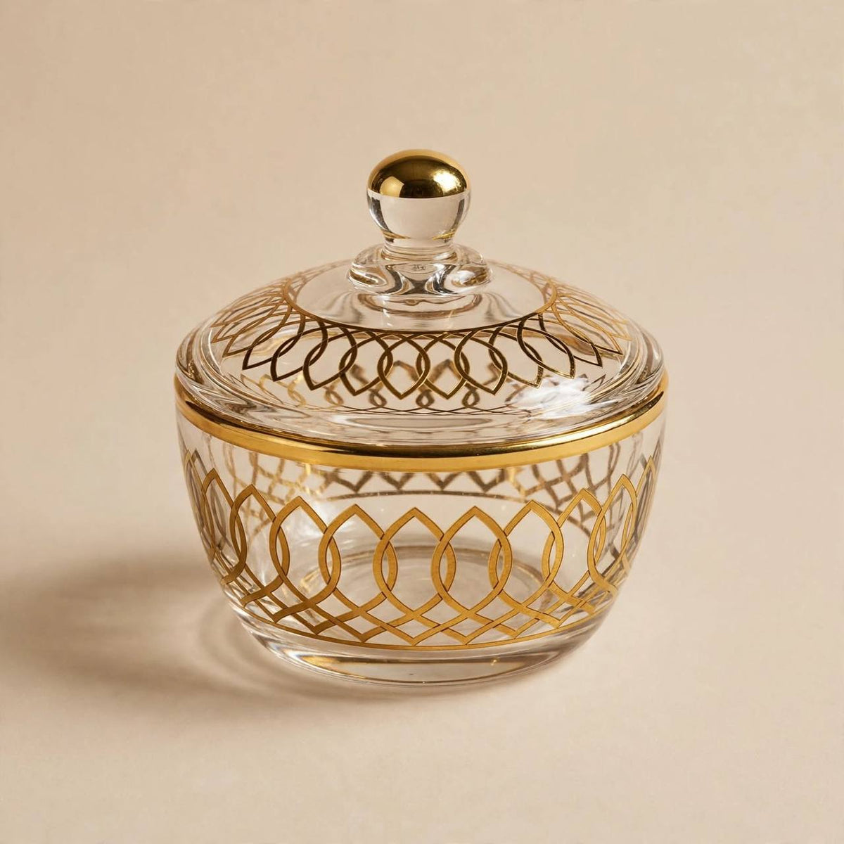 Luxury Gold Patterned Glass Sugar Bowl with Lid – 10x9cm