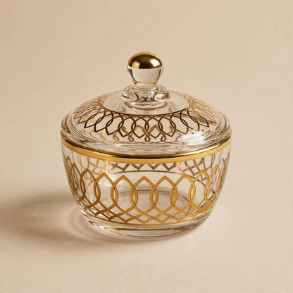 Luxury Gold Patterned Glass Sugar Bowl with Lid – 10x9cm