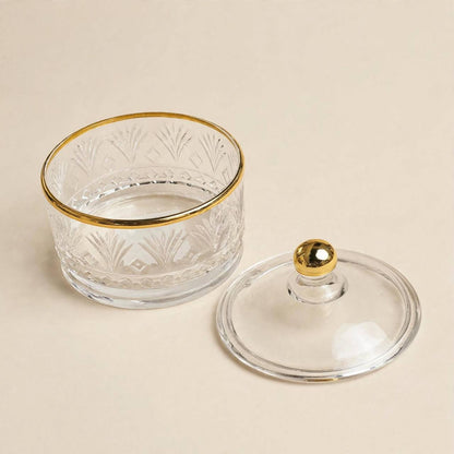 Gold Rim Cut Crystal Glass Sugar Bowl with Lid – 10x9cm