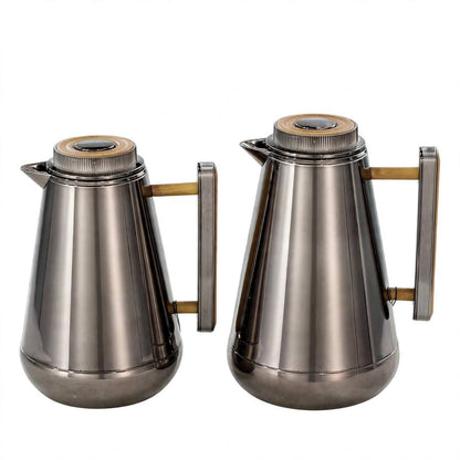 Al Saif Chrome & Wood Thermal Dallah Set (2-Piece, 1L & 0.75L)