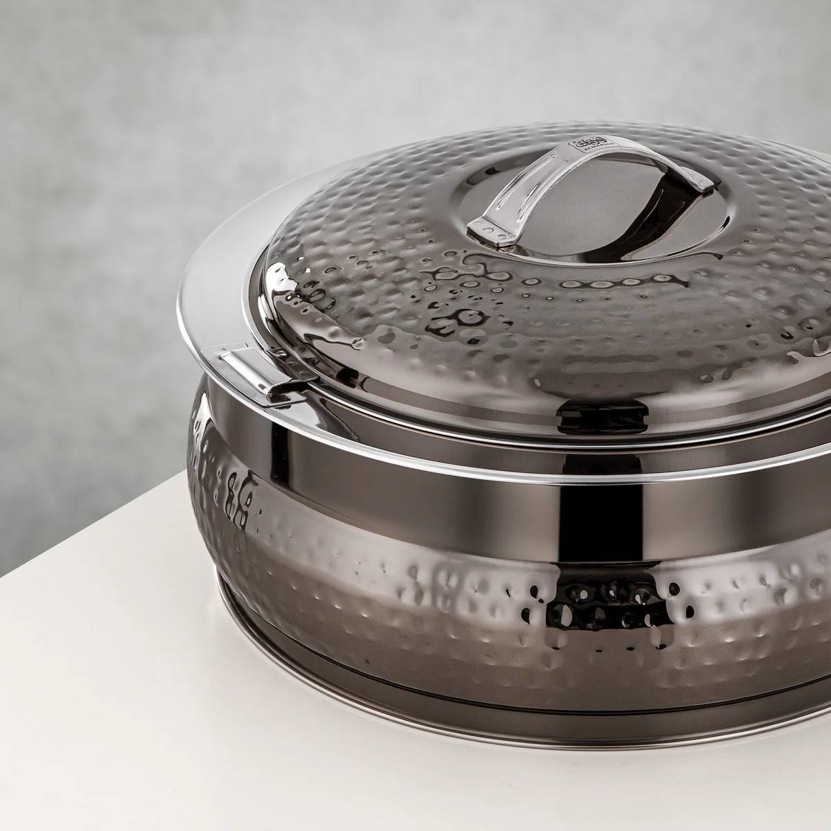 Al Marjan 3-Piece Hammered Dark Chrome Hotpot Serving Set (2.5L, 4.8L, 6L)