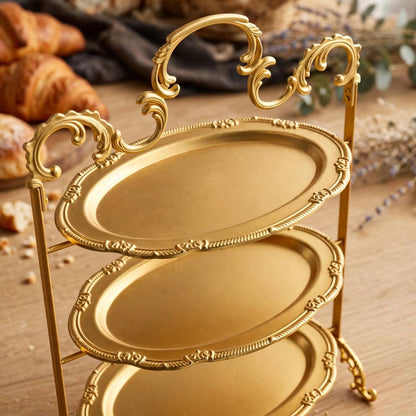 Royal Gold 3-Tier Oval Candy & Sweets Display Stand with Ornate Rims